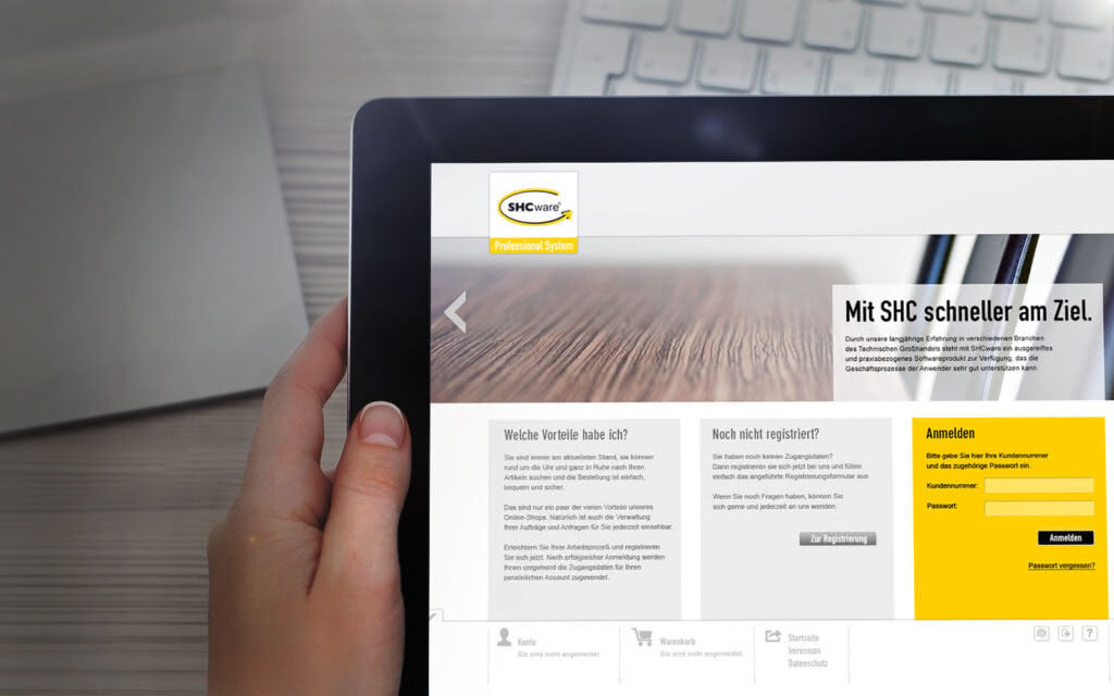 SHCware Webseite auf Tablet