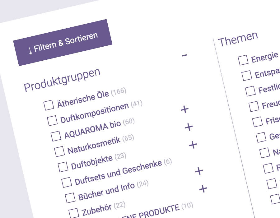 programmierter Produktfilter der Webseite